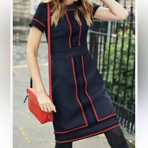 Boden Edith Trim Detail Pencil Dress Navy/Postbox Red Size 6 Petite